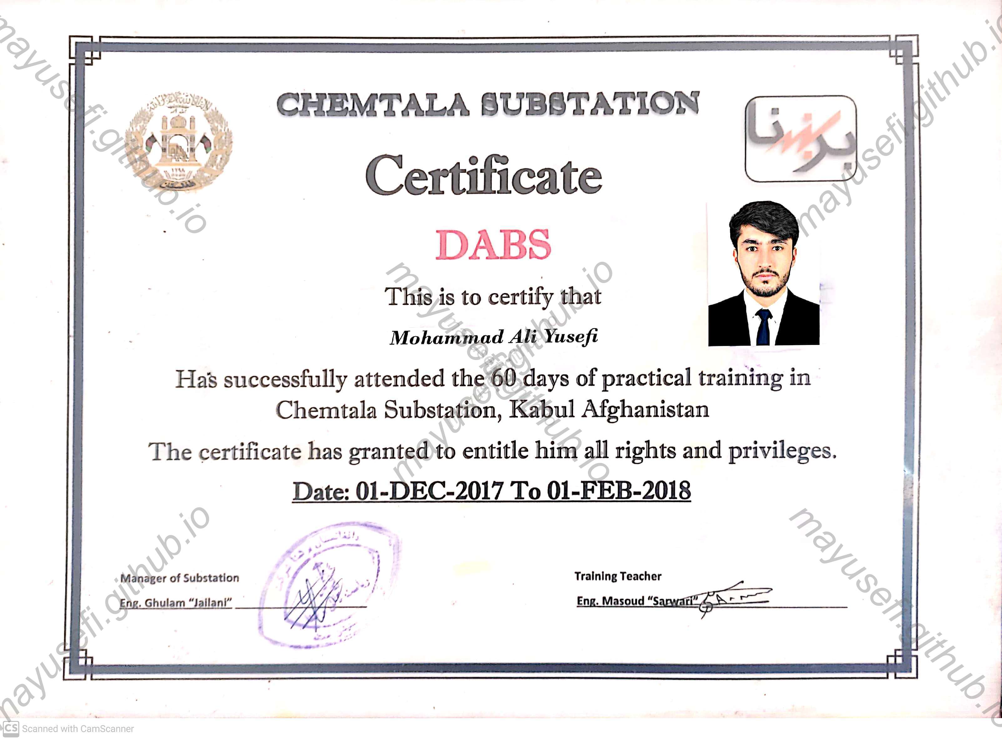 ChemTala Substation Certificate